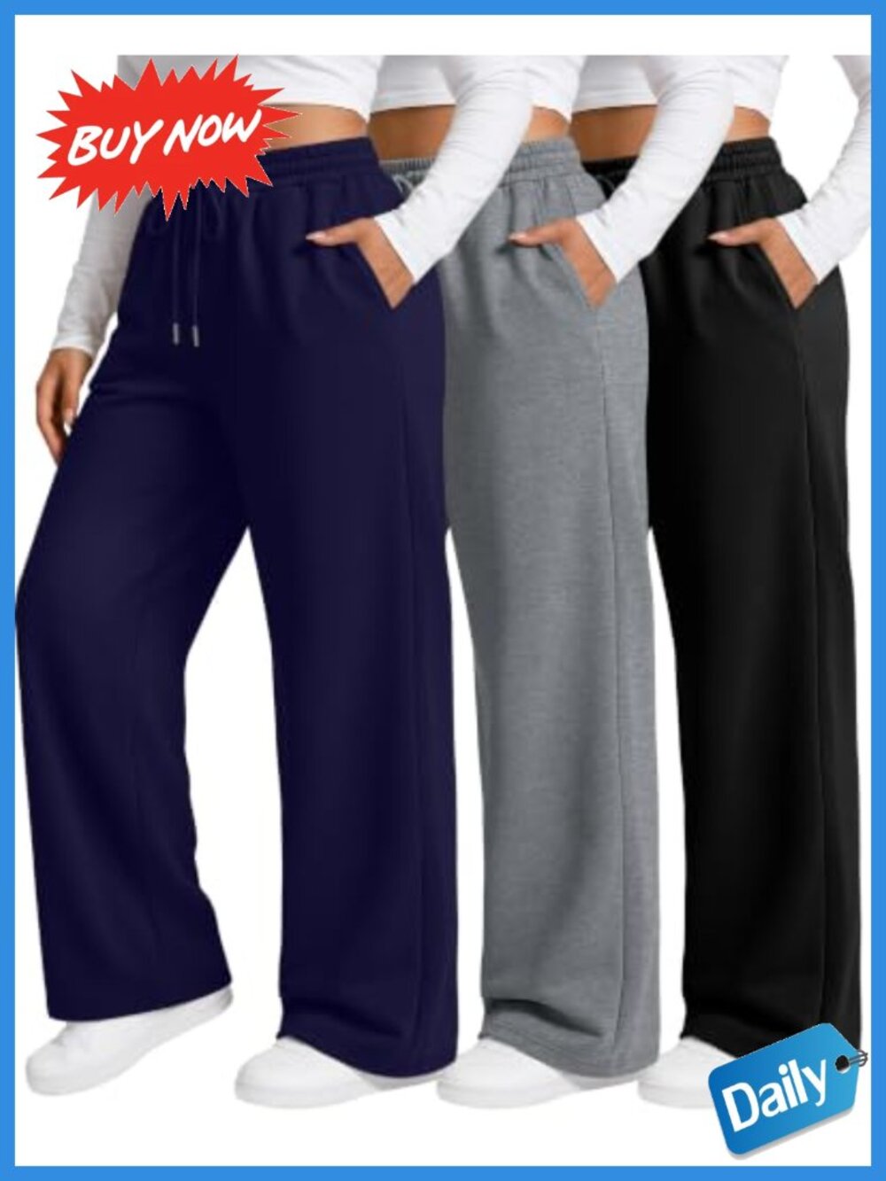 Women's Plus Size Wide Leg Sweatpants Baggy Joggers 3 Pack